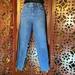 Ann Taylor skinny denim velvet stripe
